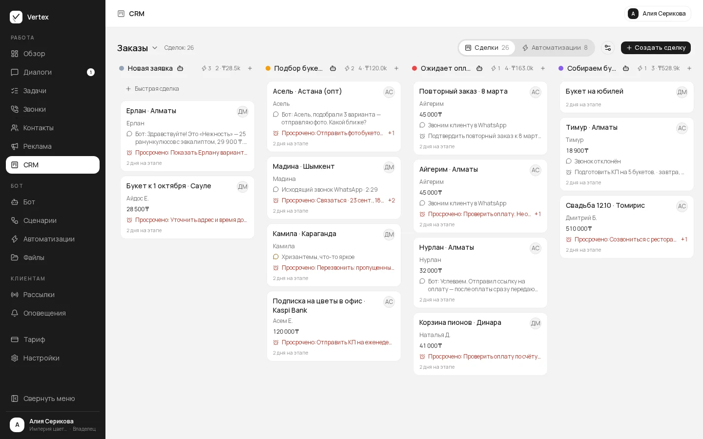Сделки Vertex рядом с amoCRM